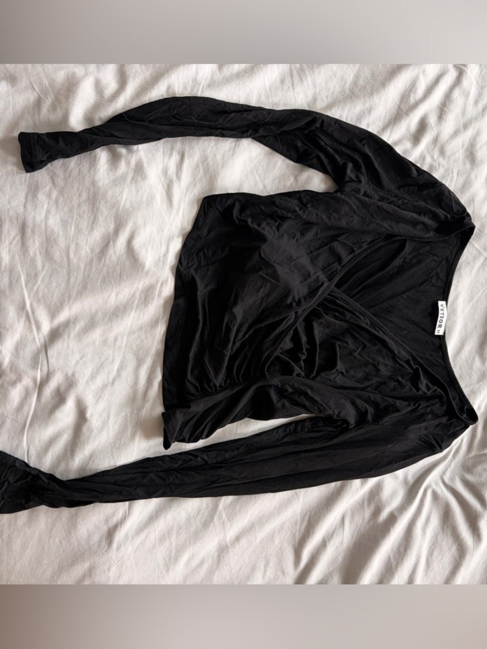 Black Long Sleeve Wrap Top